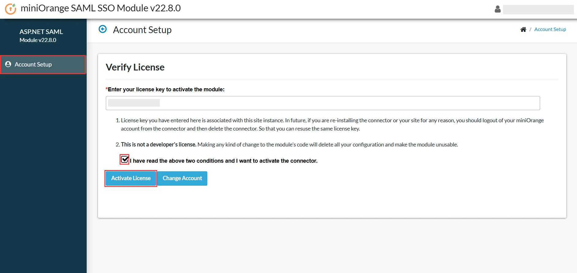 License Activation Checkbox