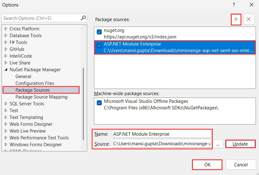 Package Sources Window