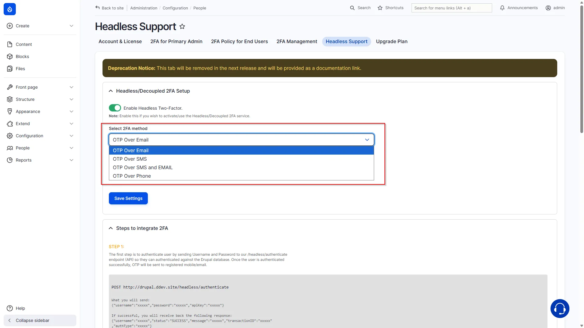 Drupal Headless 2FA - Select 2FA Method