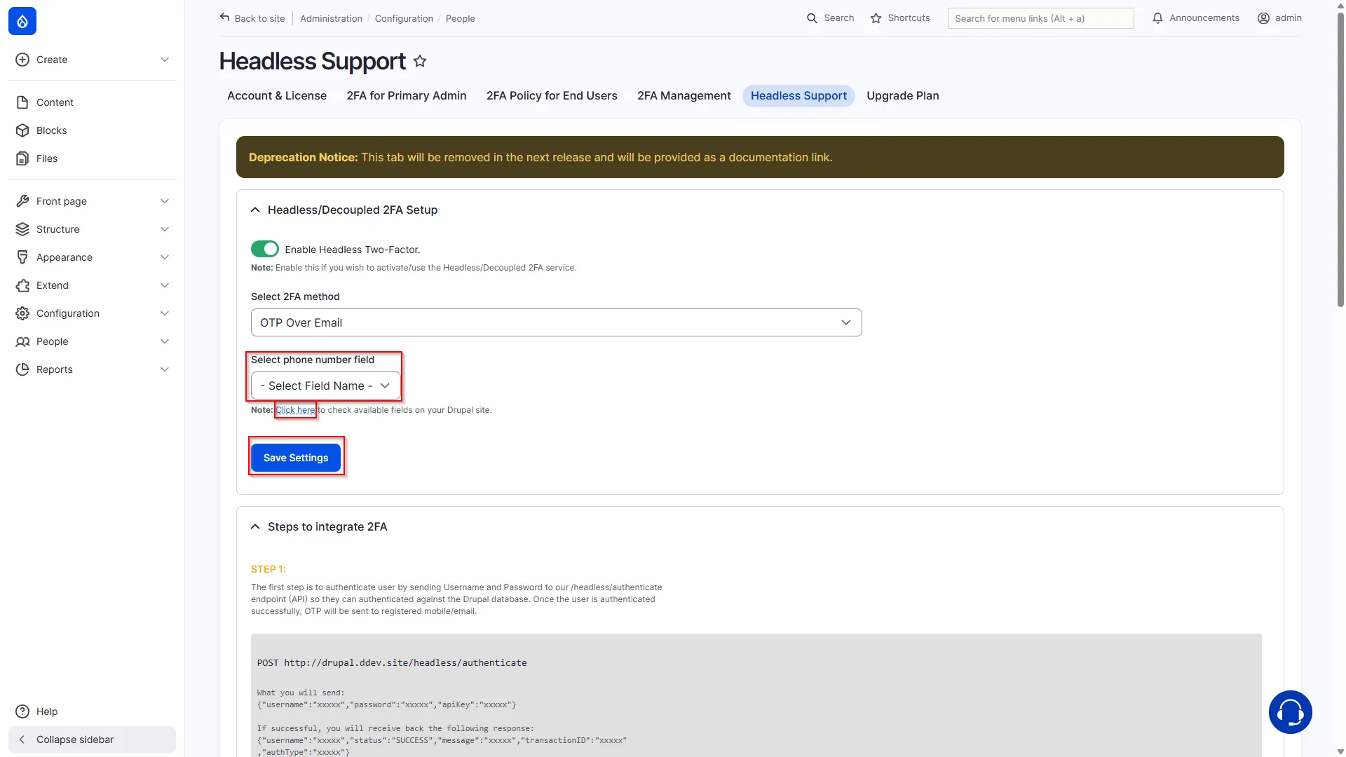 Drupal Headless 2FA Enter Machine Name