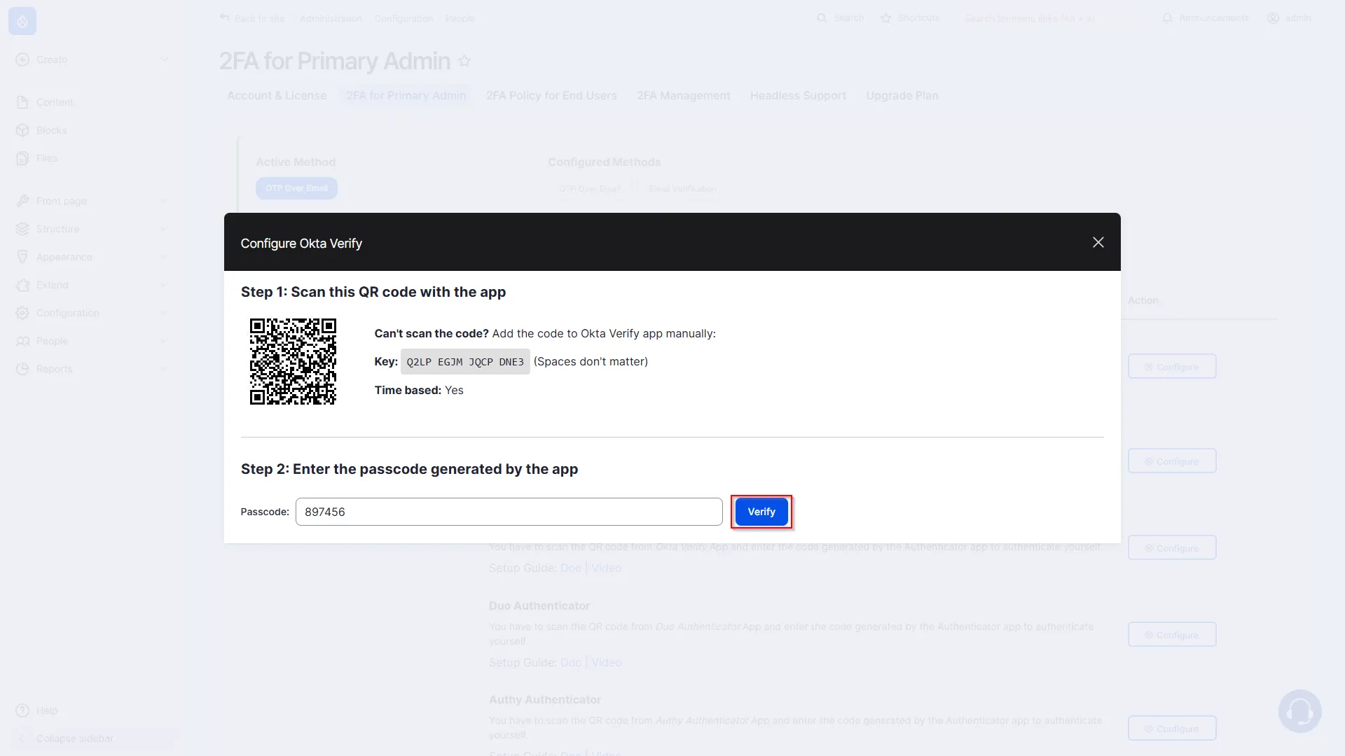 Configure Okta Verify Authenticator 2FA Method