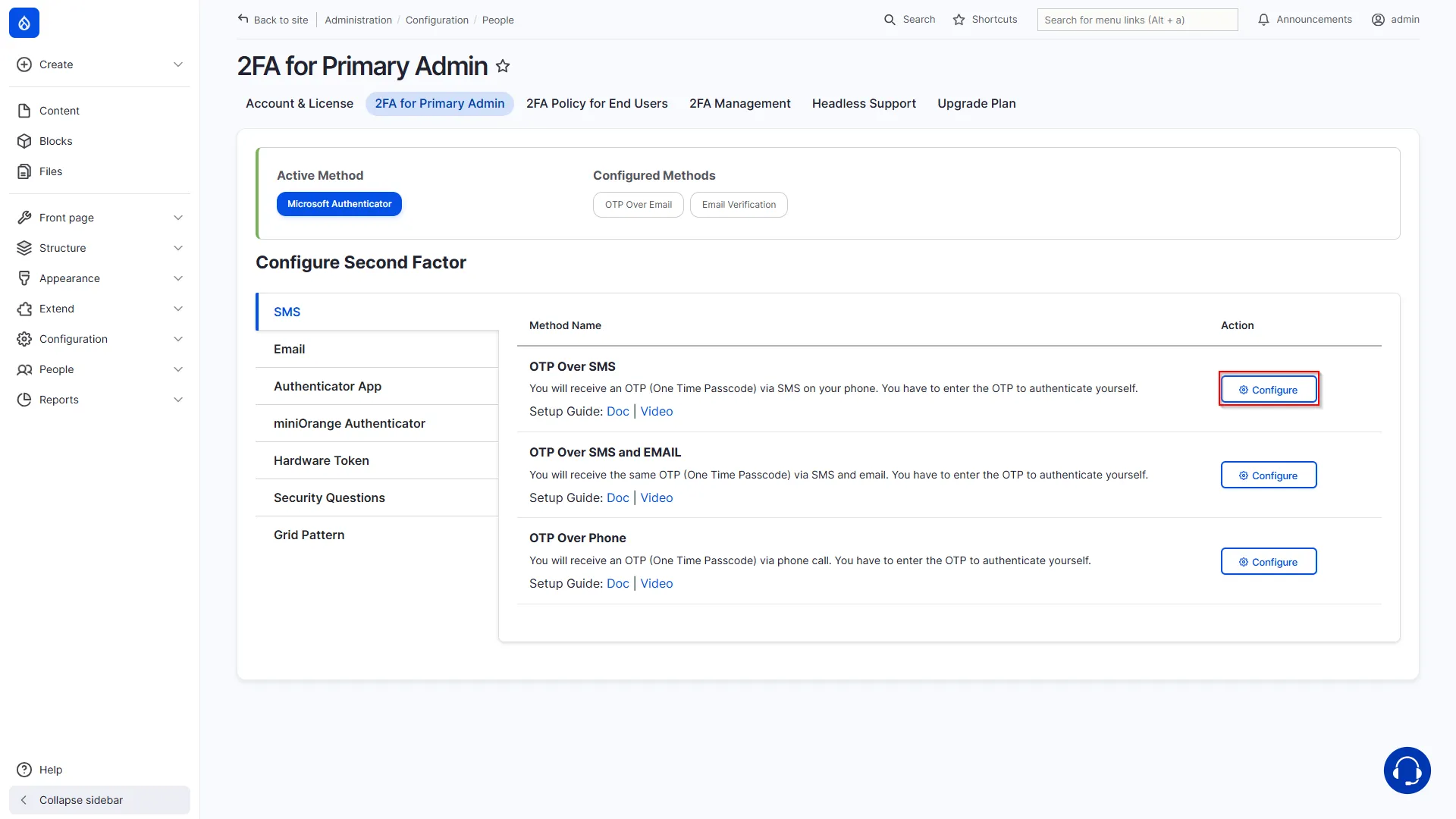 Drupal 2FA click configure button