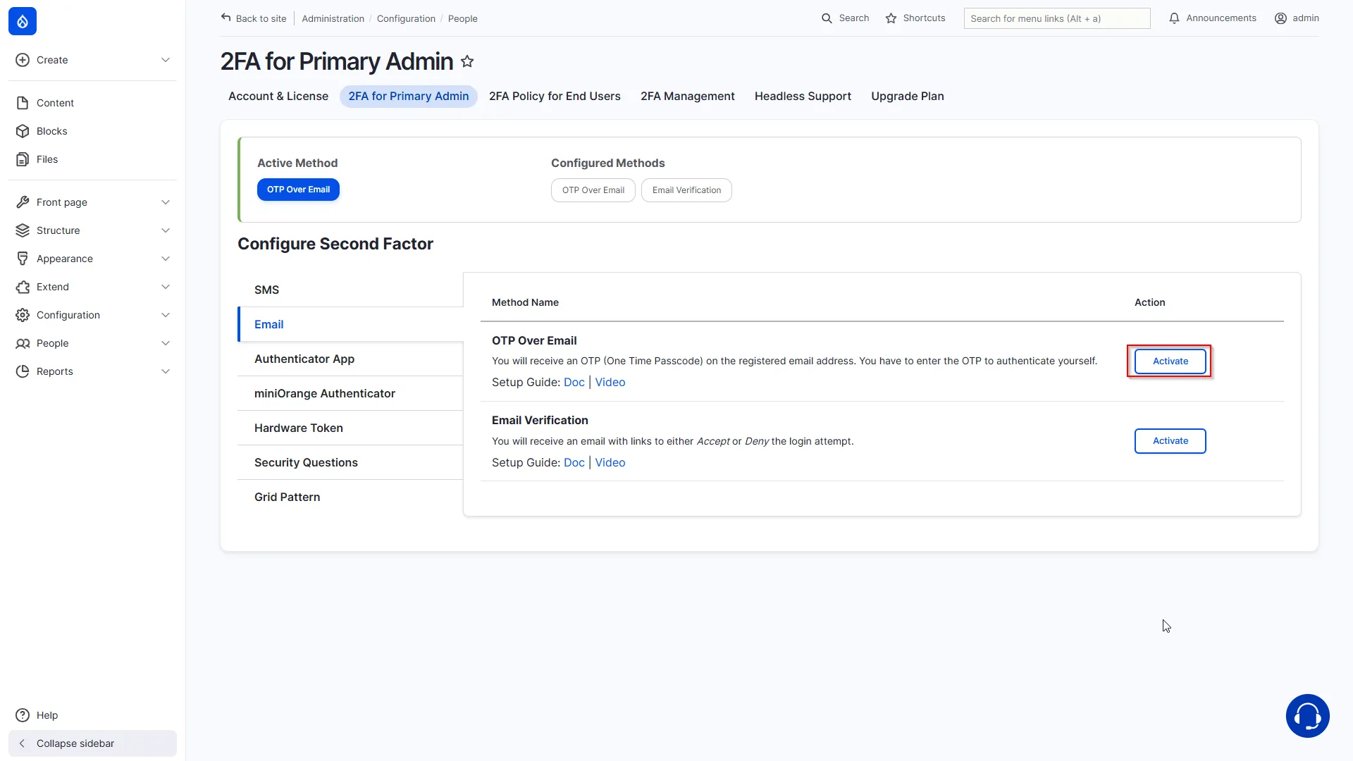 Drupal 2FA click Active button