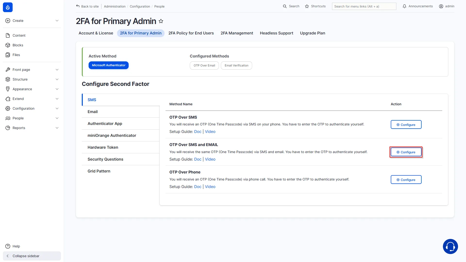 Drupal 2FA click configure button