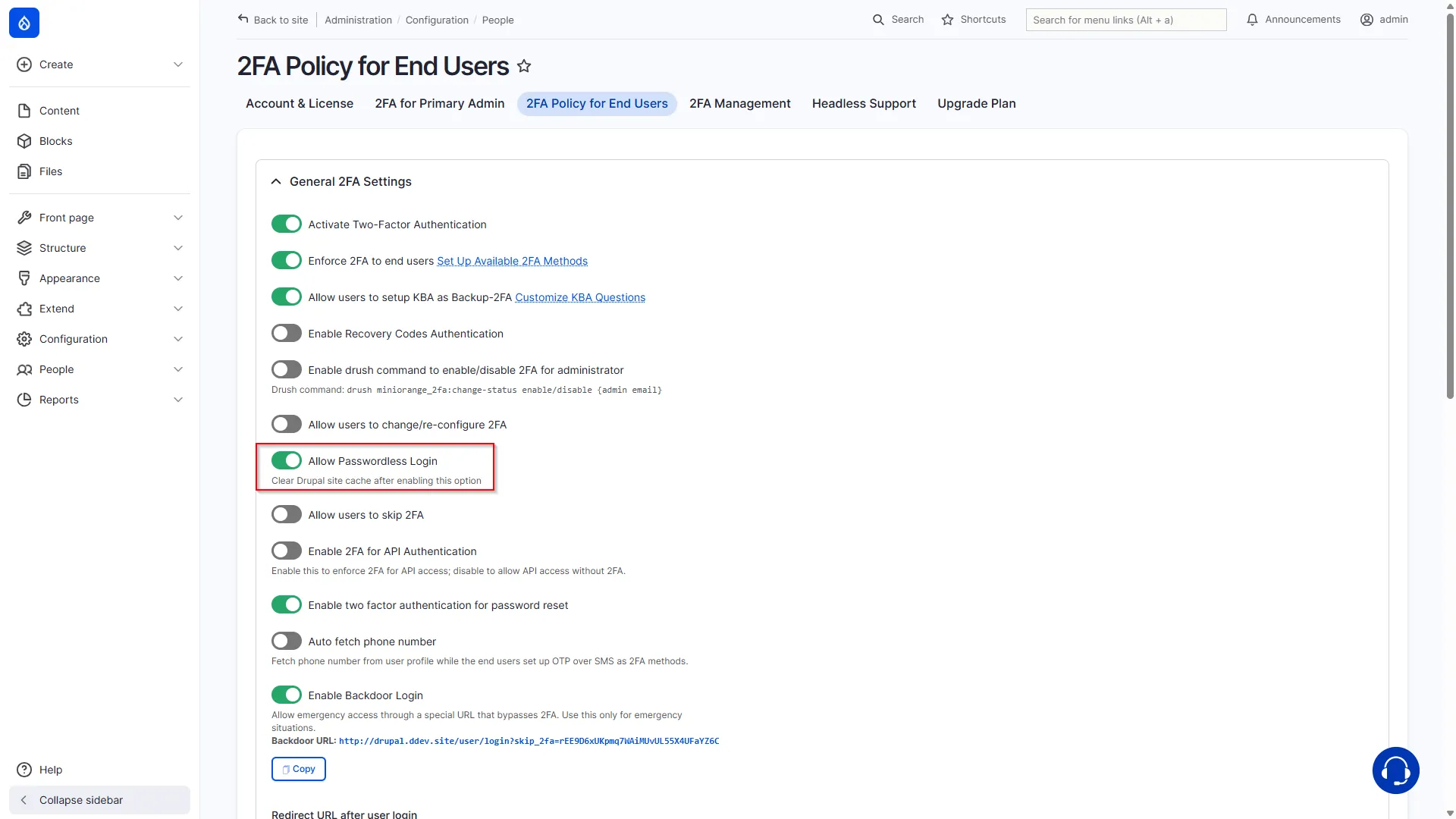 Drupal-2fa-password-less-login-enable