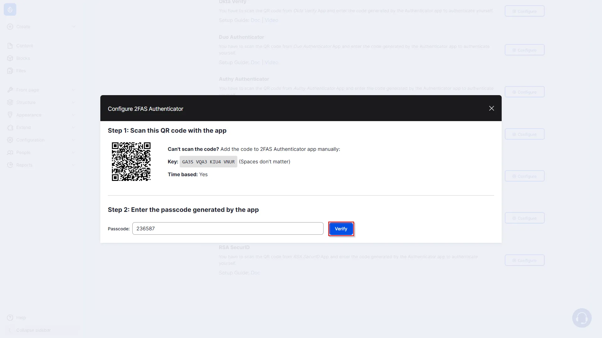 Configure 2FAS Authenticator 2FA Method