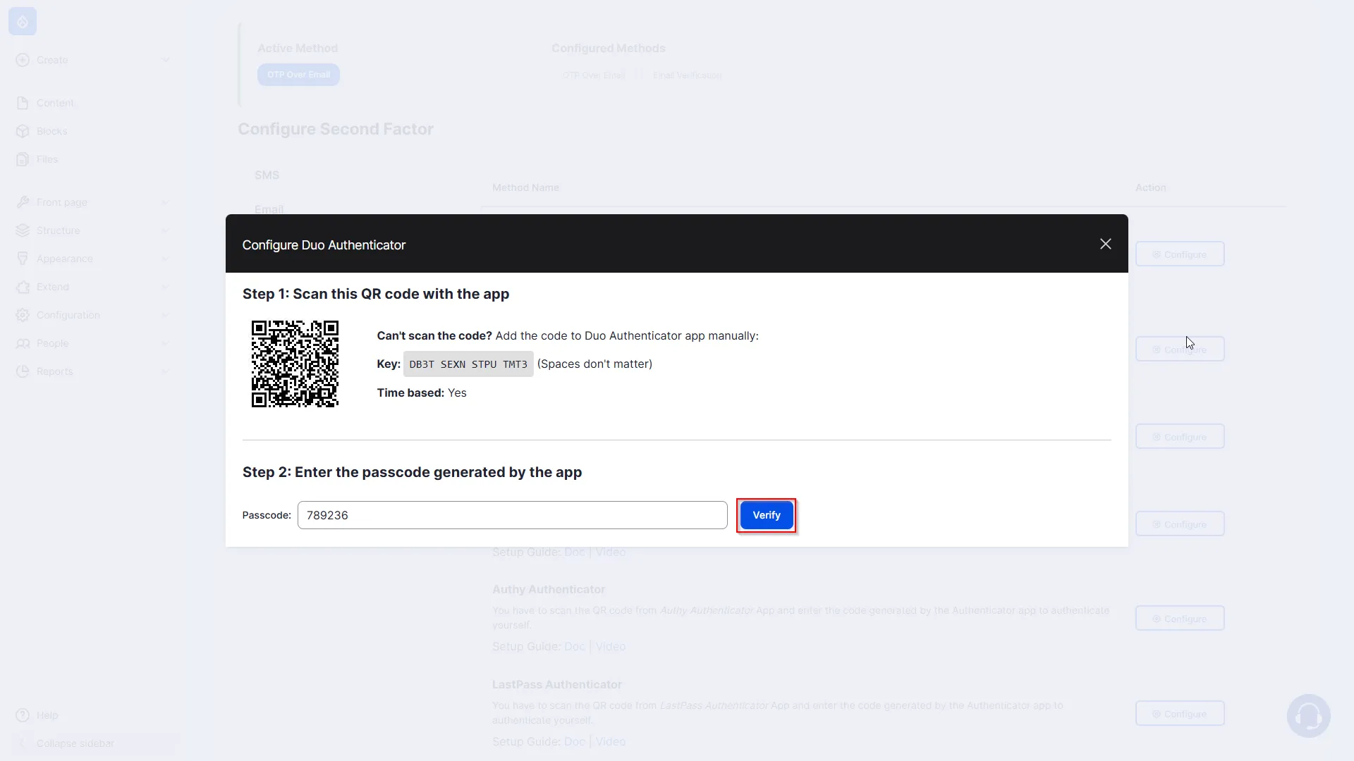 Configure Duo Authenticator 2FA Method