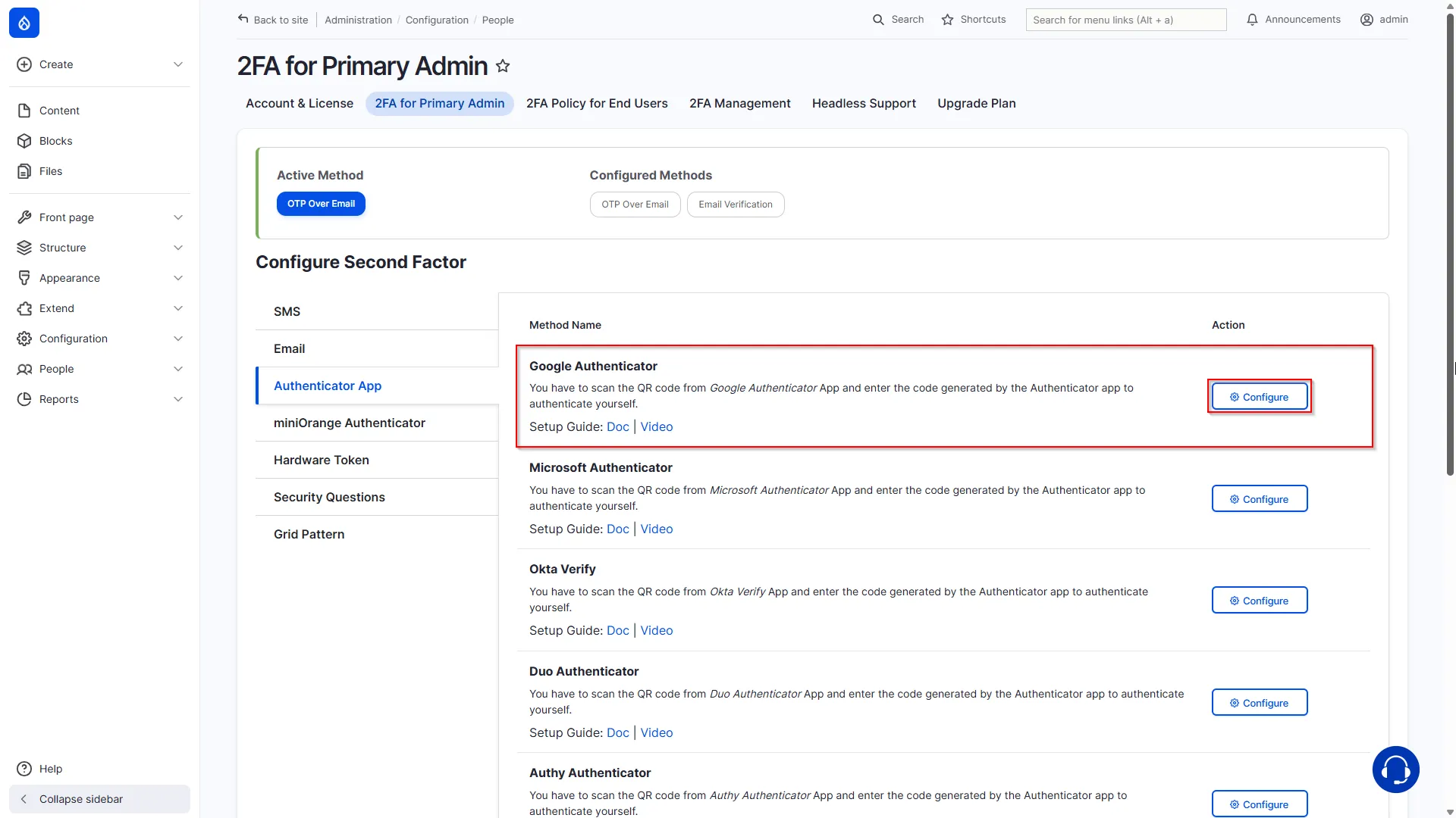 Select Google Authenticator