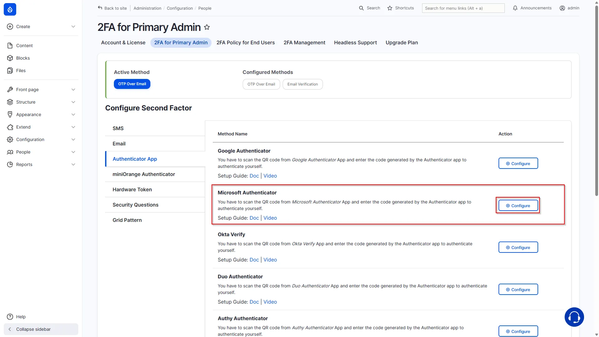 Select Microsoft Authenticator