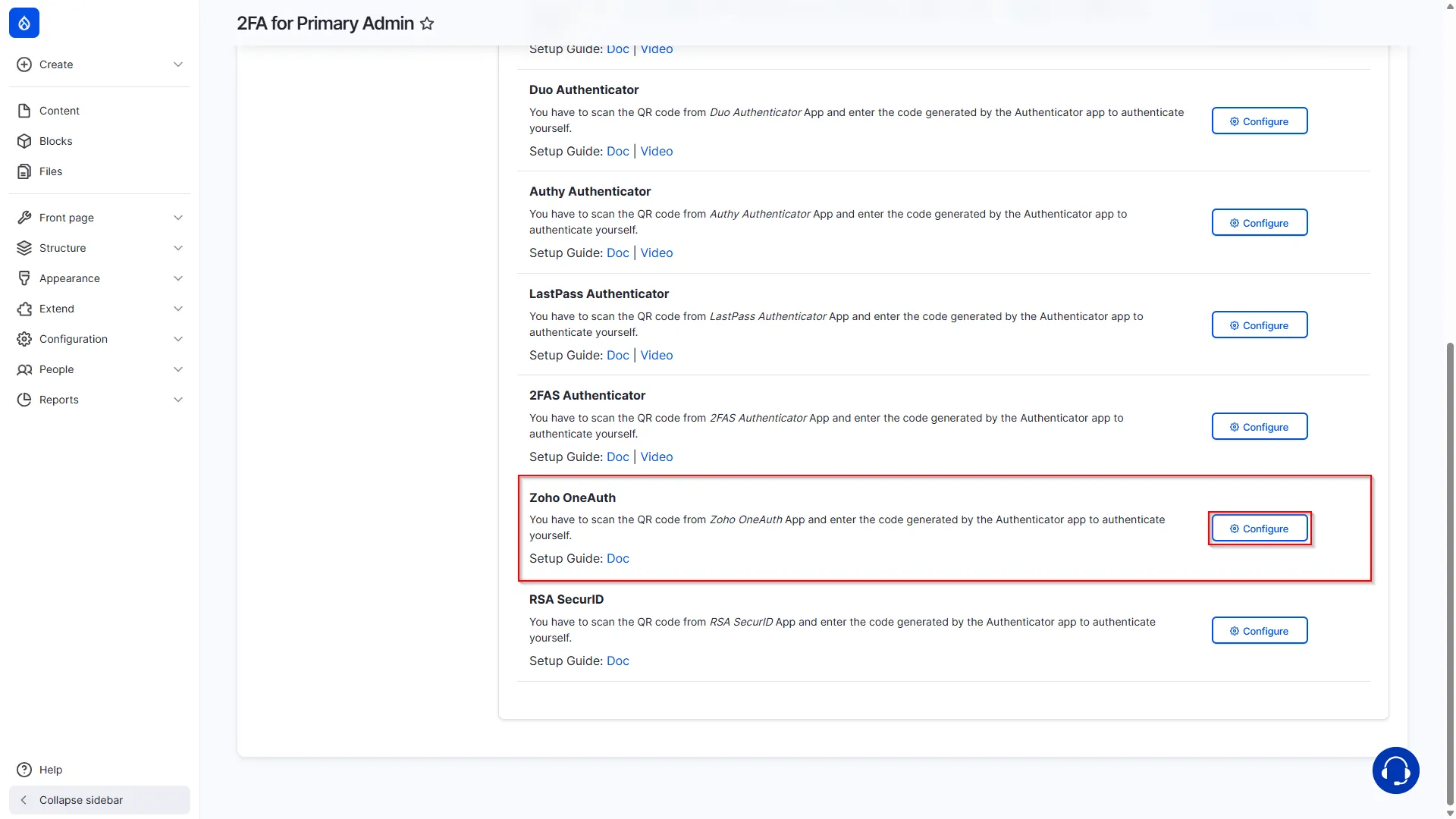 Select Zoho OneAuth