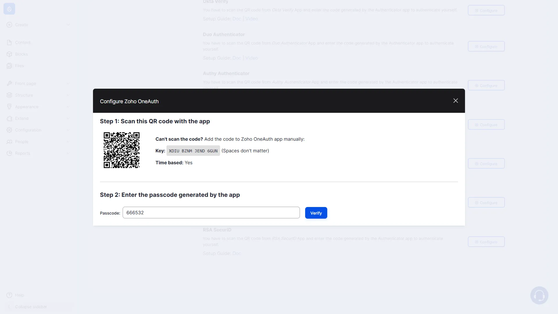 Configure Zoho OneAuth 2FA Method