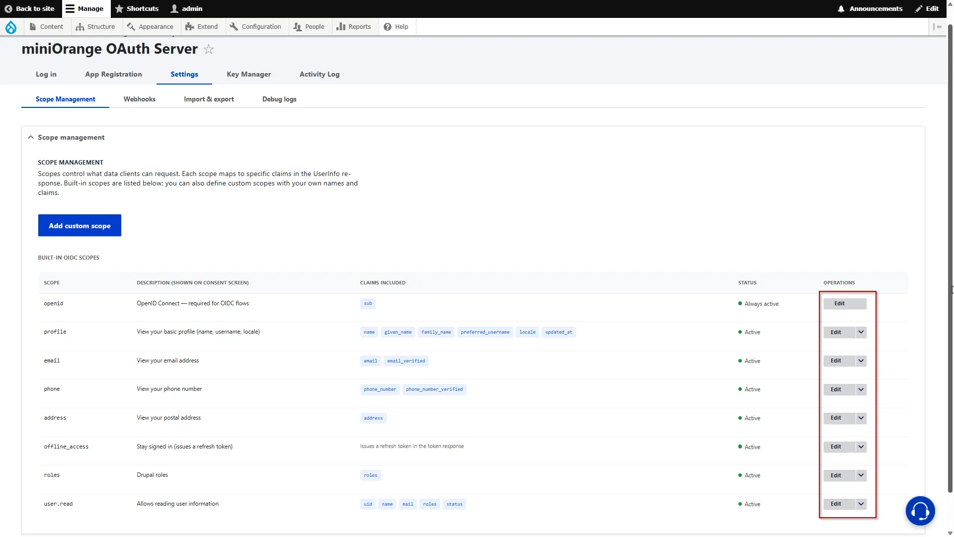 Drupal OAuth Server - Click Edit Scope