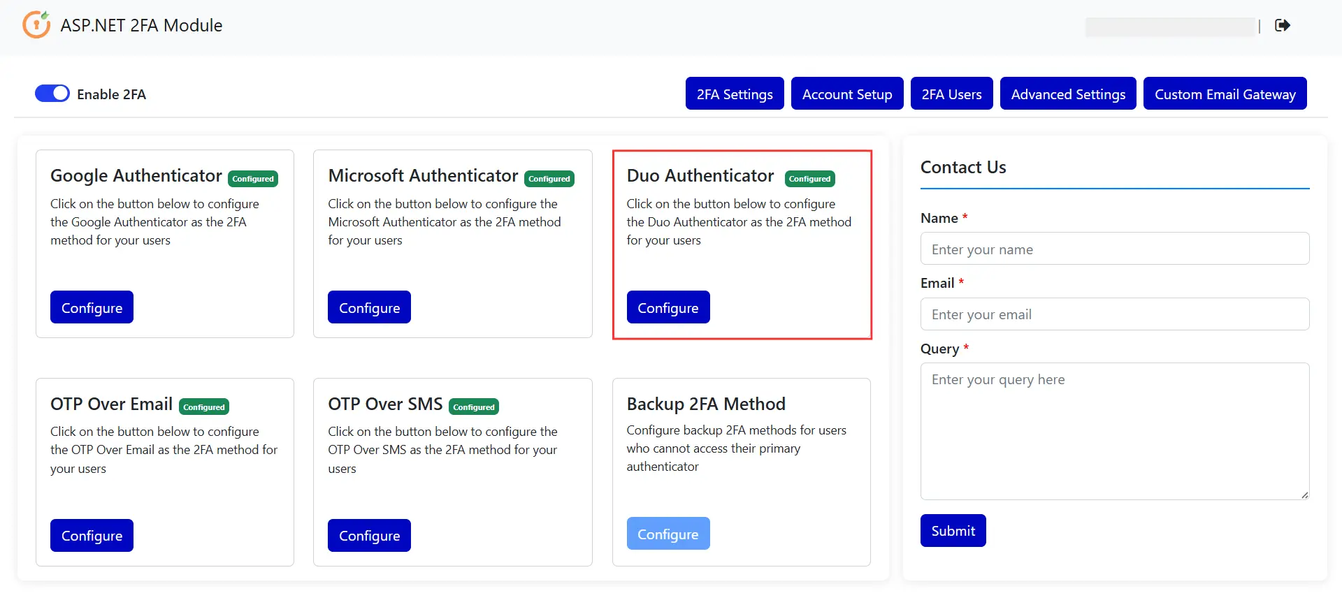 Duo Authenticator - Method Configured