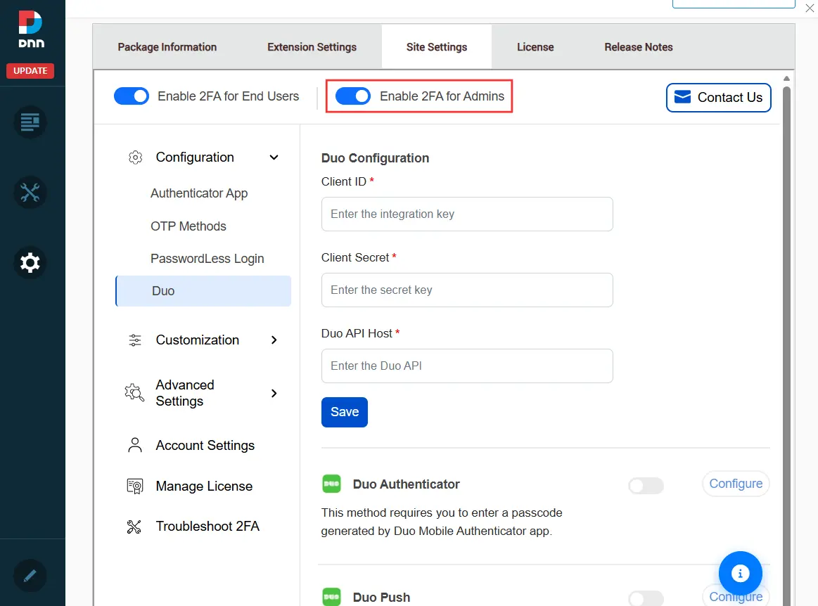 Enable 2FA for Admins