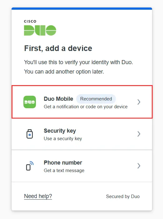 DotNetNuke Two Factor Authentication (2FA) using Duo Authenticator - Select Duo mobile on Duo Security