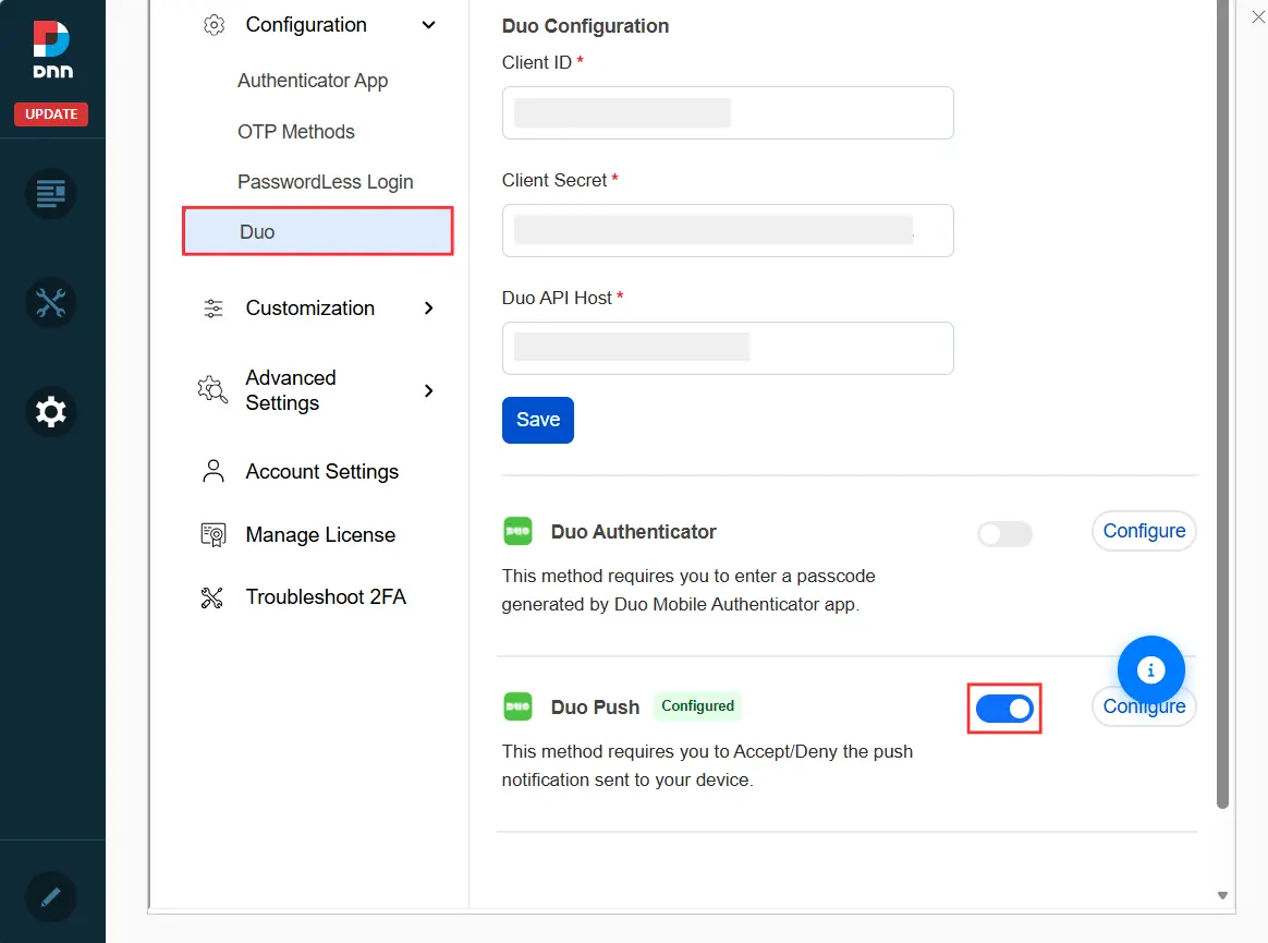 DNN 2FA - Duo Push Notification Toggle Button