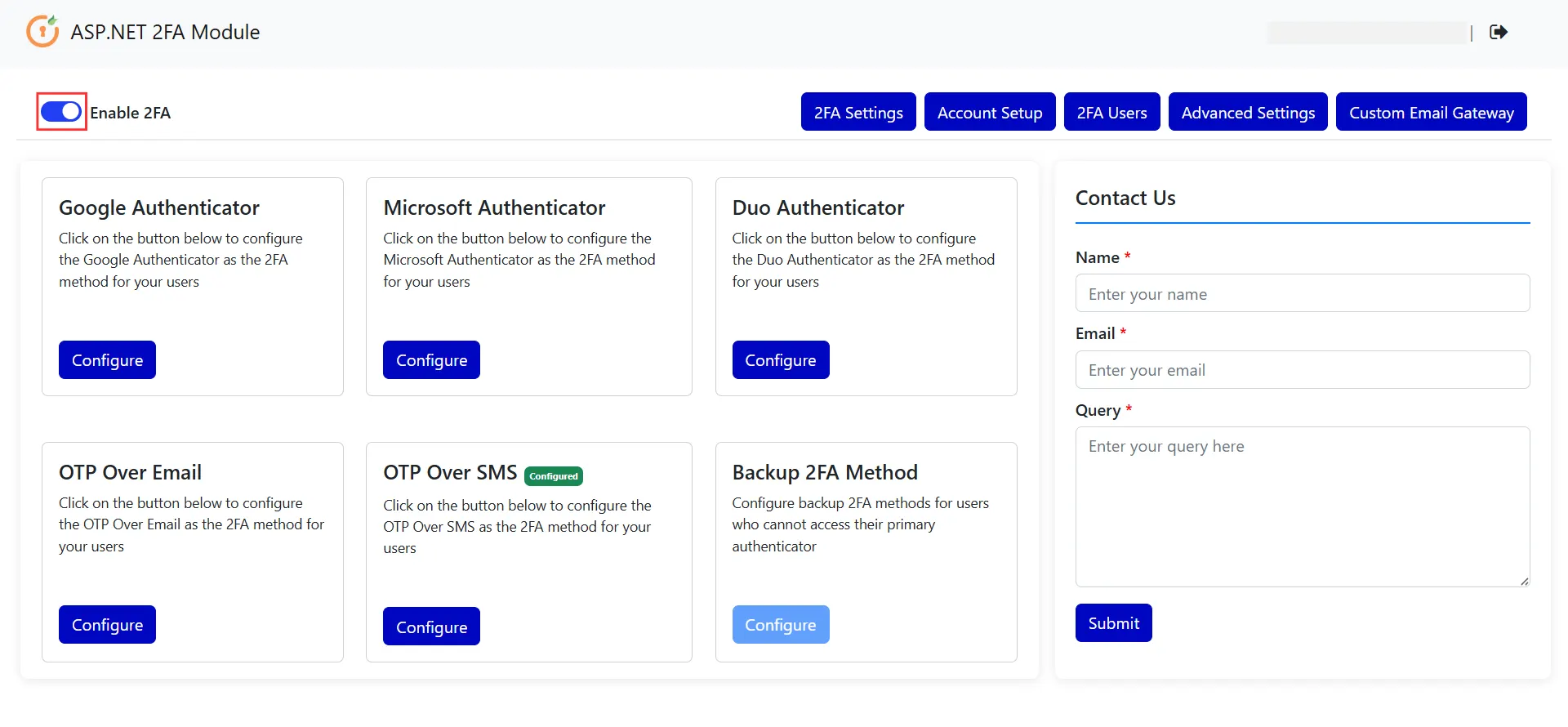 OTP over SMS - Enable 2FA