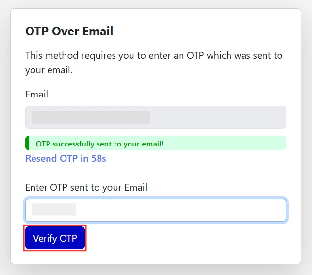 OTP over Email - End User Verify OTP