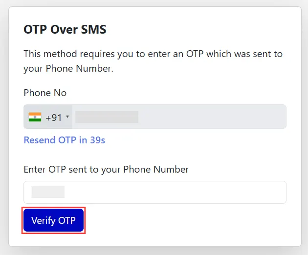OTP over SMS - End User Verify OTP