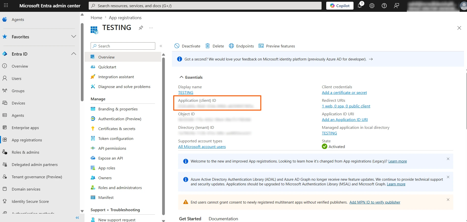 Entra External ID (CIAM) Single Sign-On (SSO) OAuth - copy client id