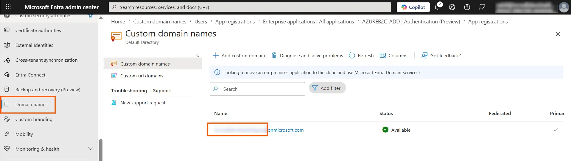 Entra External ID (CIAM) Single Sign-On (SSO) OAuth - copy subdomain