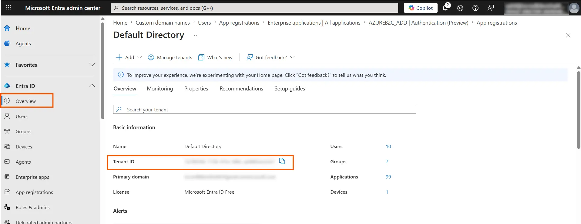 Entra External ID (CIAM) Single Sign-On (SSO) OAuth - copy tenant id