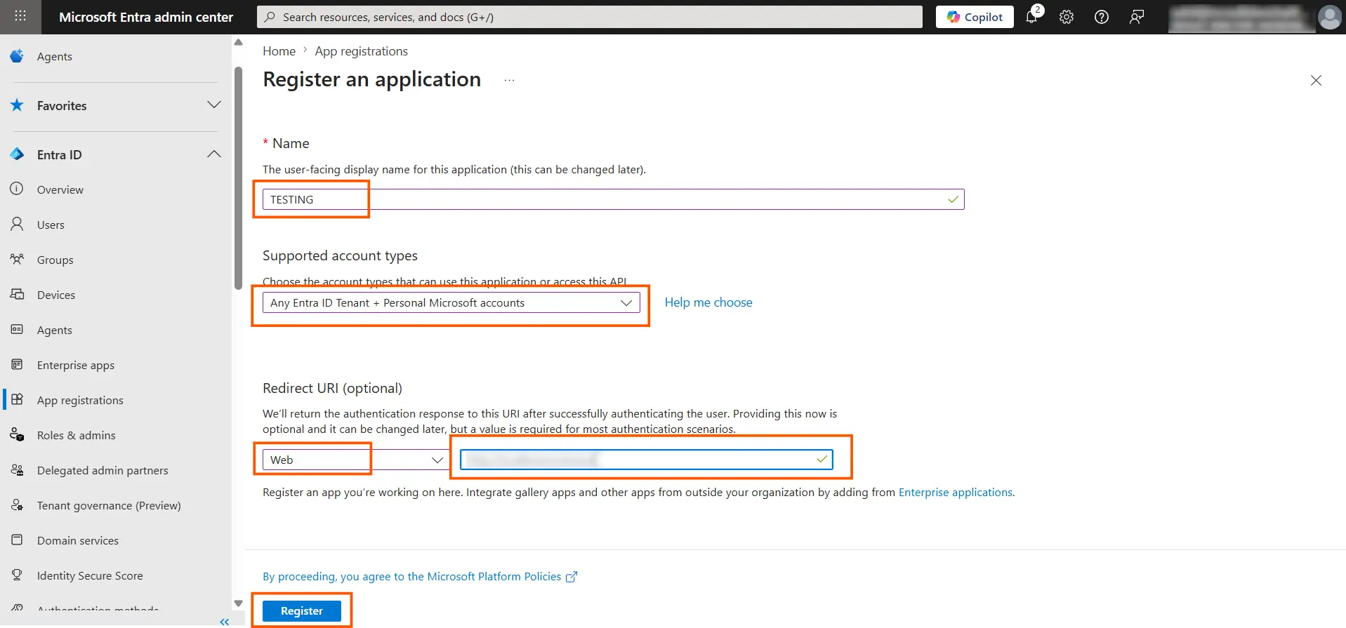 Entra External ID (CIAM) Single Sign-On (SSO) OAuth - register application