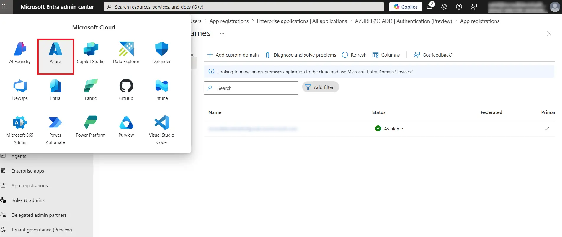 Entra External ID (CIAM) Single Sign-On (SSO) OAuth - Select azure