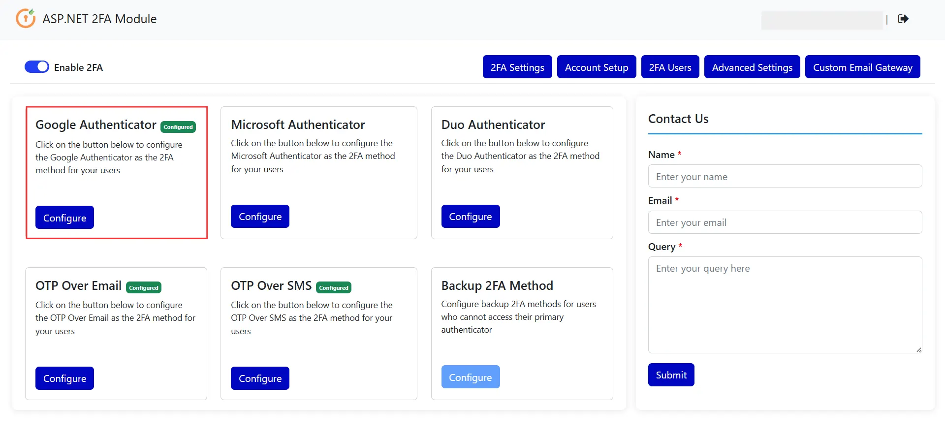 Google Authenticator - Method Configured