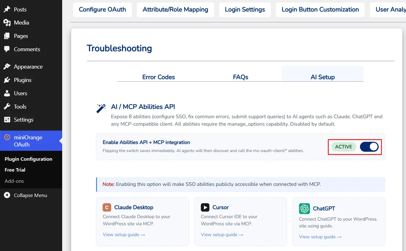 OAuth/OpenID Connect Plugin Abilities with AI Agents - Abilities API Settings