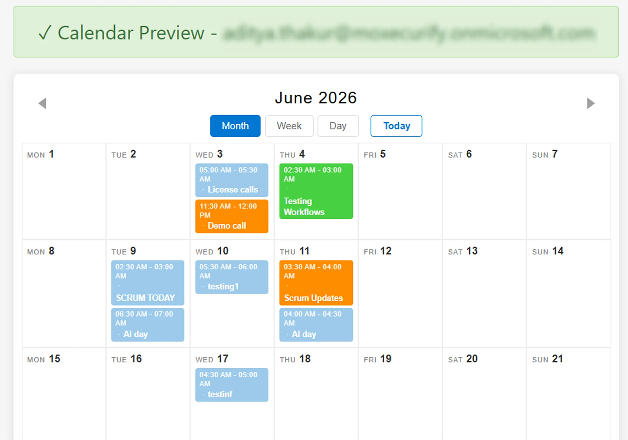 Embed Outlook Calendar on WordPress - Enterprise plugin calendar preview