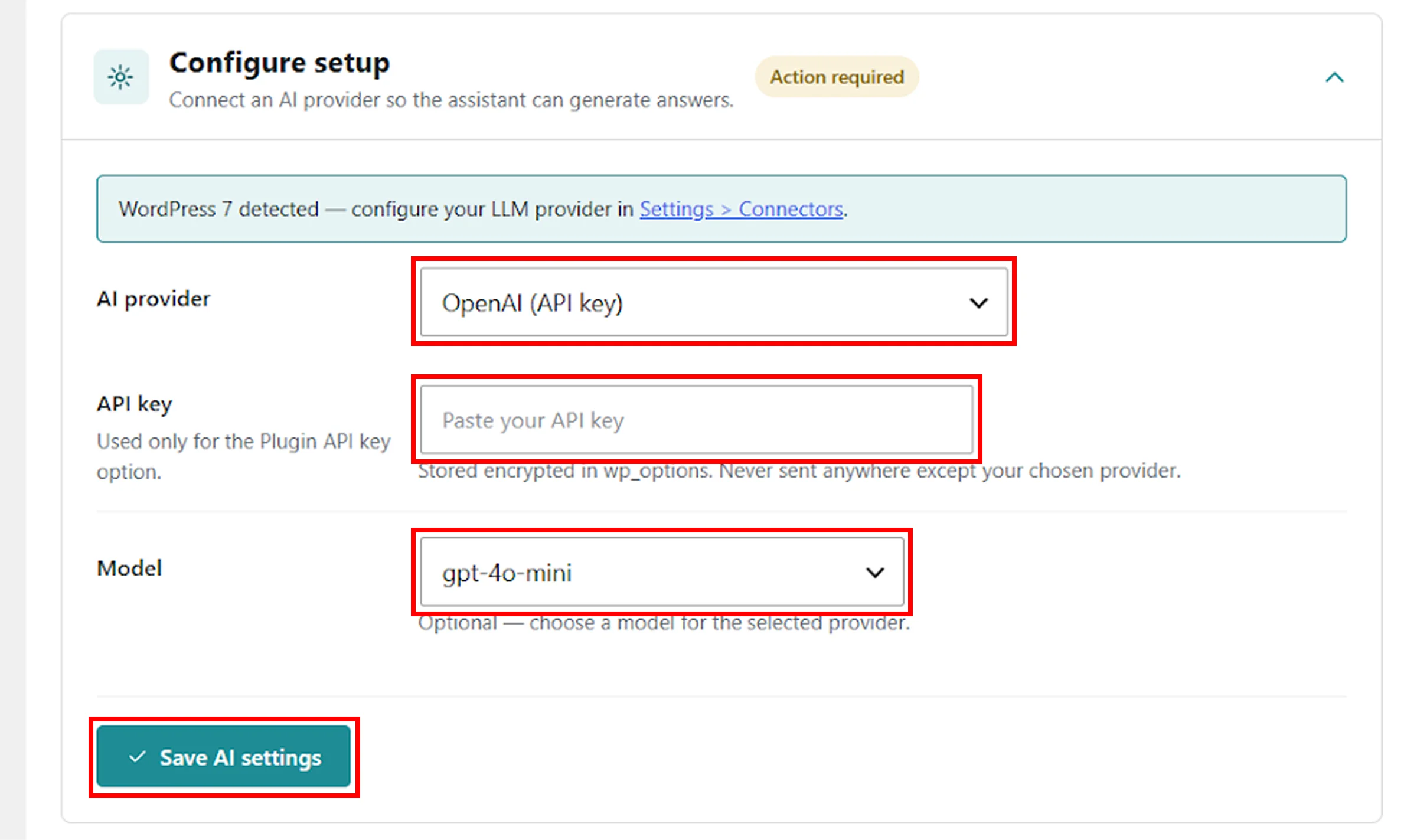 SharePoint AI Assistant for WordPress | Enable API Key Mode