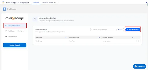 Add new application in Manage Application