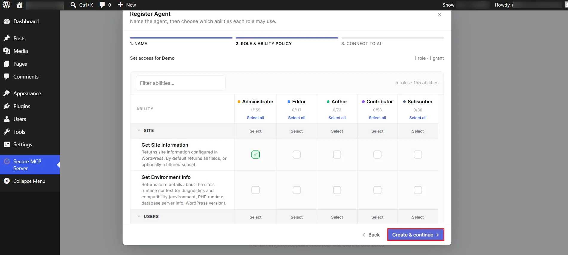 Connect WordPress to AI Agents using MCP | Create Agent and set role abilities