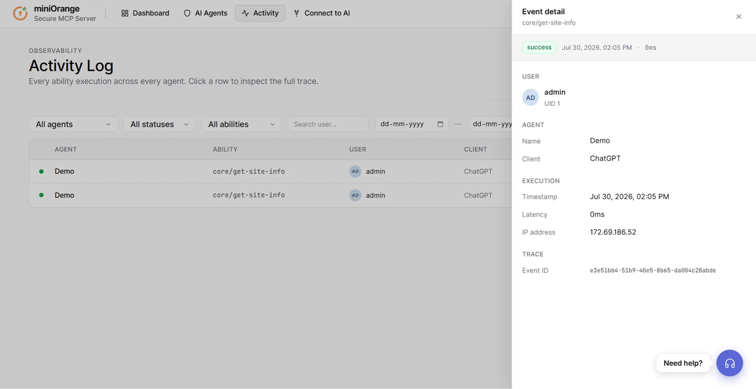 Connect WordPress to AI Agents using MCP | Activity event details