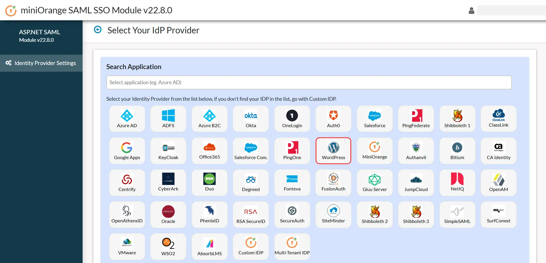 ASP.NET Framework SAML SSO using WordPress as IDP - Add New IDP
