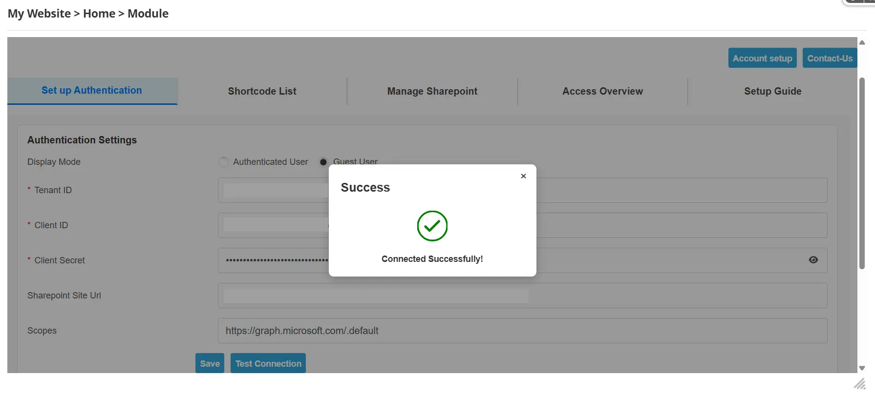 DNN Sharepoint Integration Enterprise - Connection Successful