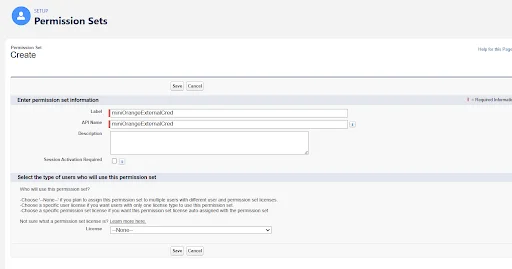 New Permission Set information fields