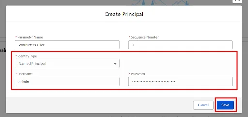 Create Principal for WordPress External Credential