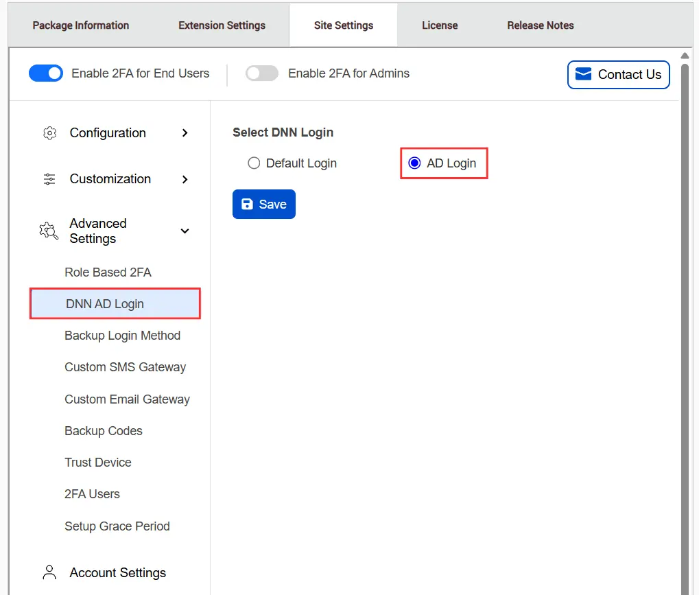 DotNetNuke Two Factor Authentication (2FA) for OTP over SMS with Azure Communication Services | Enable 2FA for AD Authentication