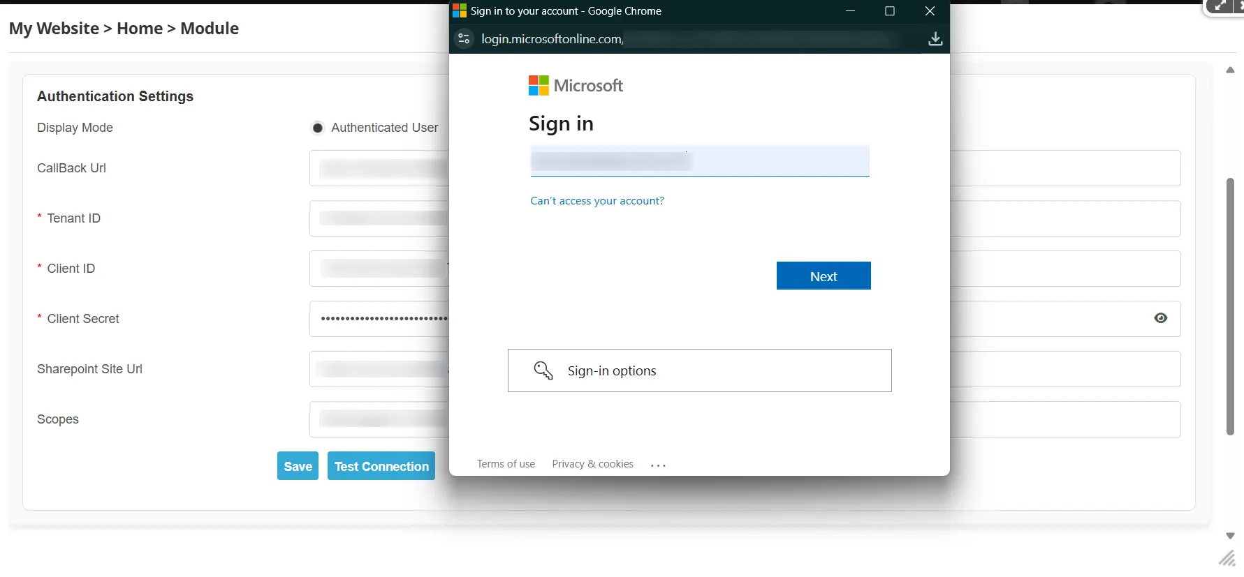 DNN Sharepoint Integration Enterprise - Authenticated User Test Connection