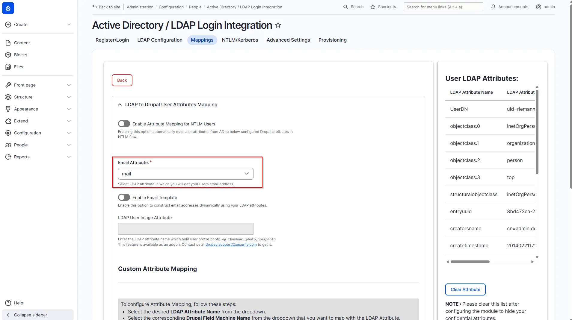 Drupal LDAP - Select Email Attribute
