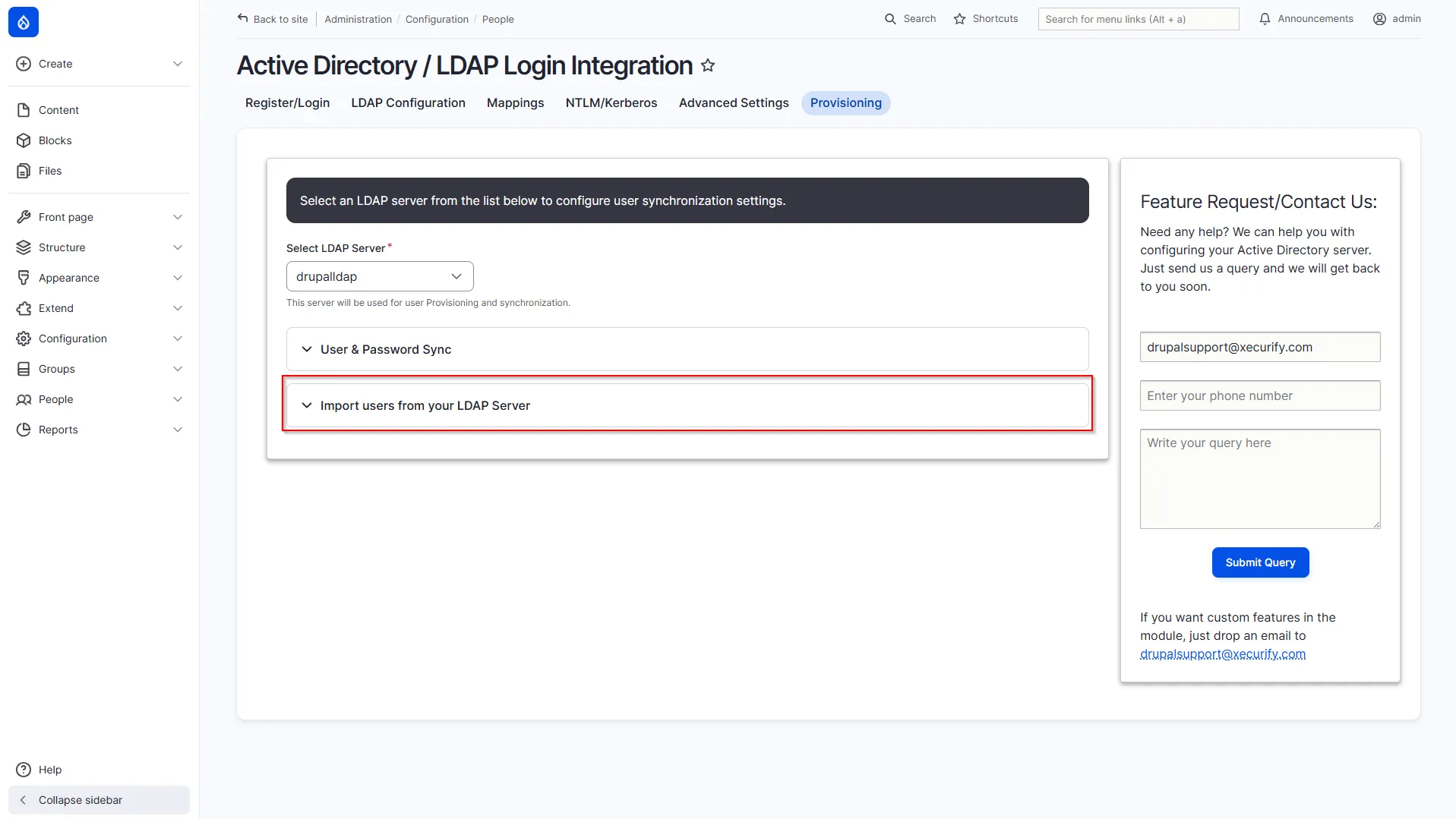 Drupal LDAP - Expand Import User Section