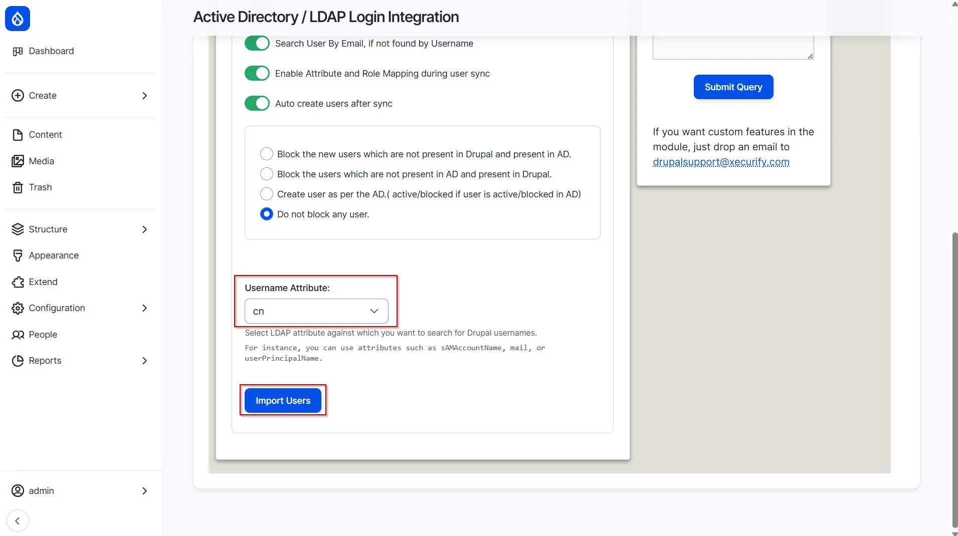 Drupal LDAP - Select User Attribute and Click Import Users
