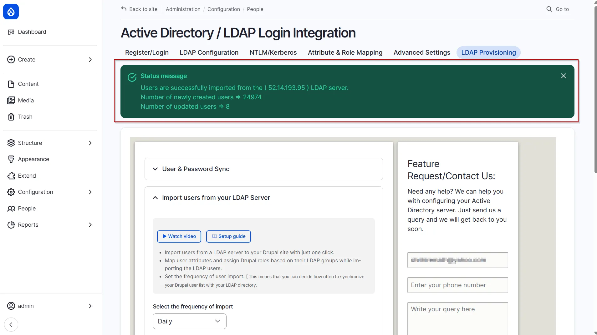 Drupal LDAP - Import Users Success Message