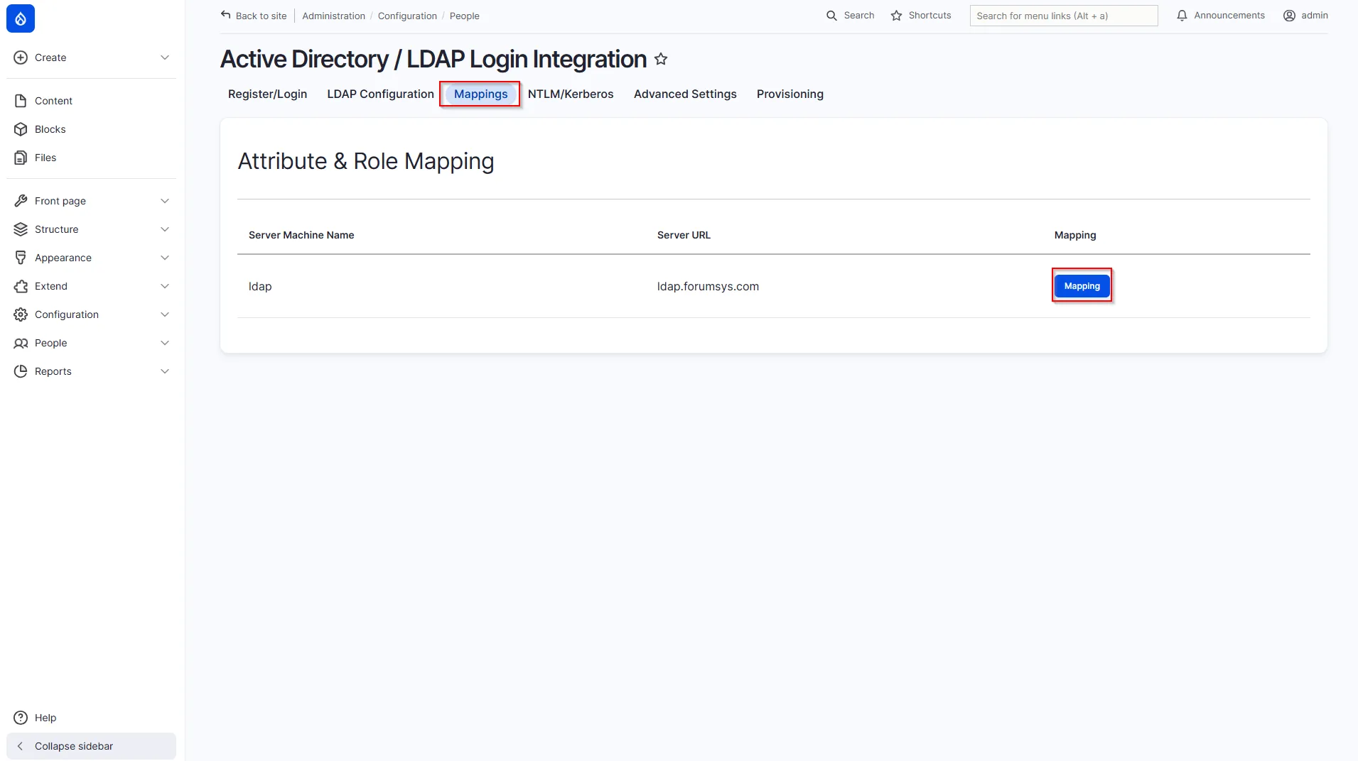 Drupal LDAP - Navigate to Mappings Tab