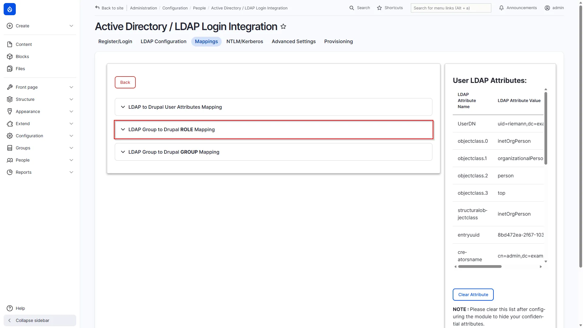 Drupal LDAP - Expand Role Mapping Section