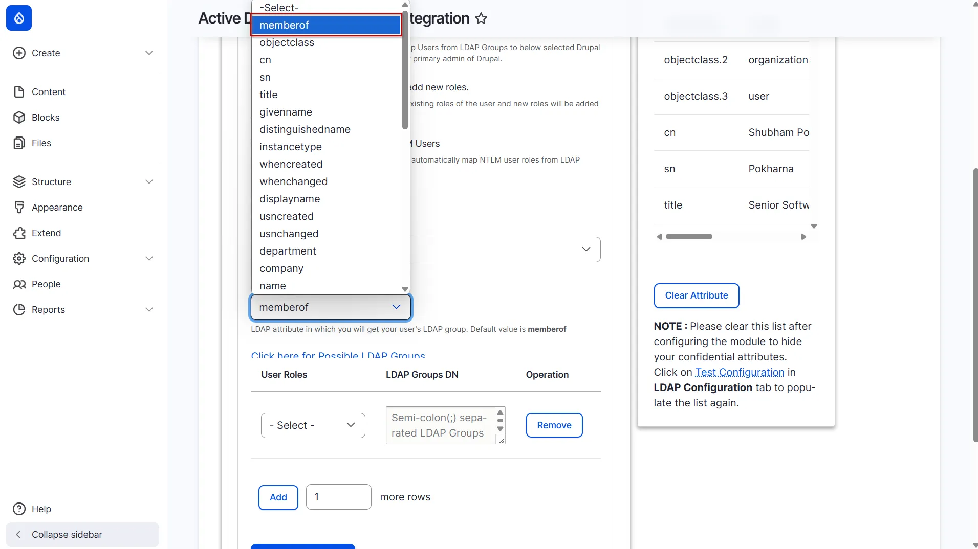 Drupal LDAP - Select LDAP Attribute Name