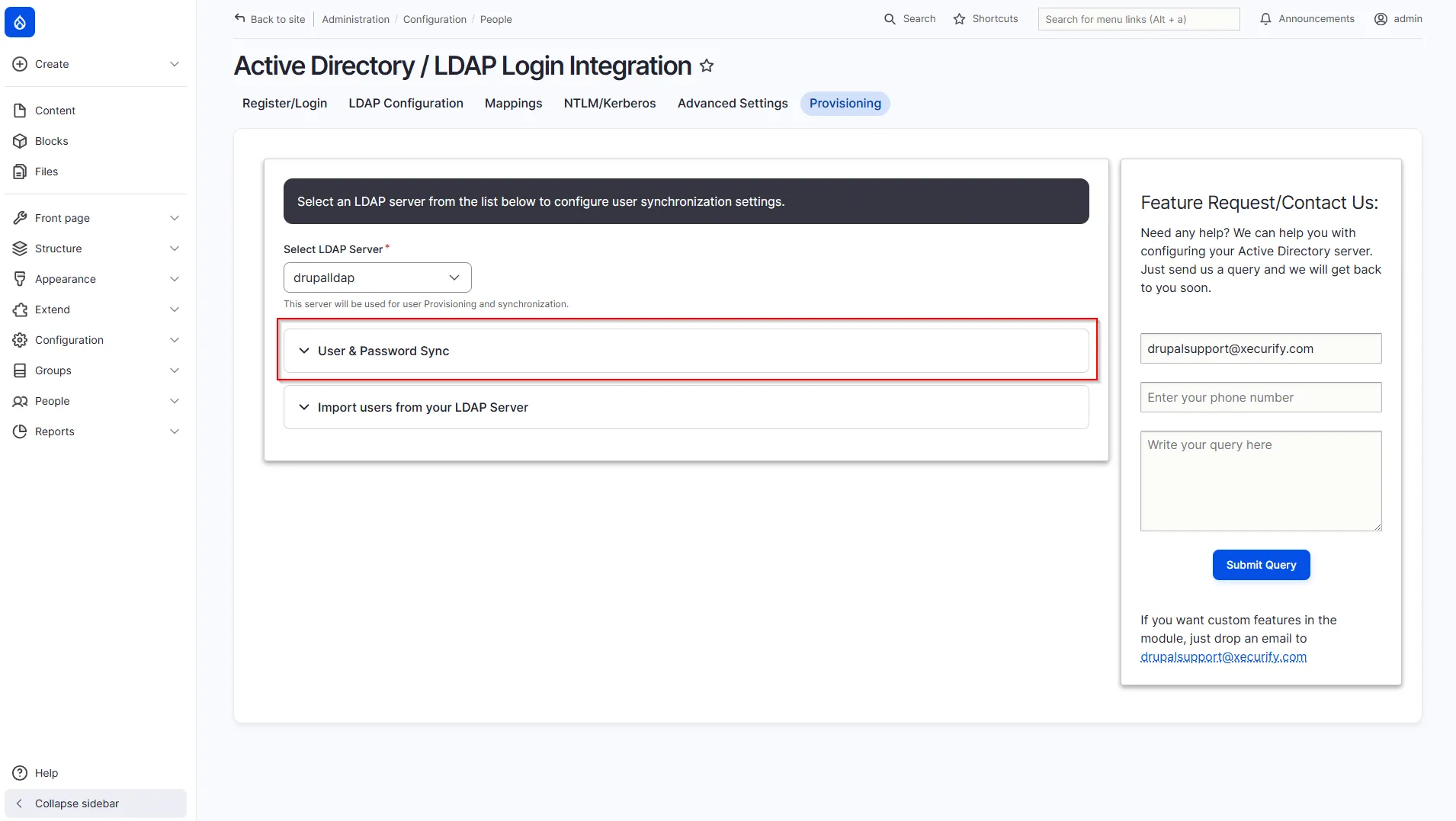 Drupal LDAP - Expand User and Password Sync Section
