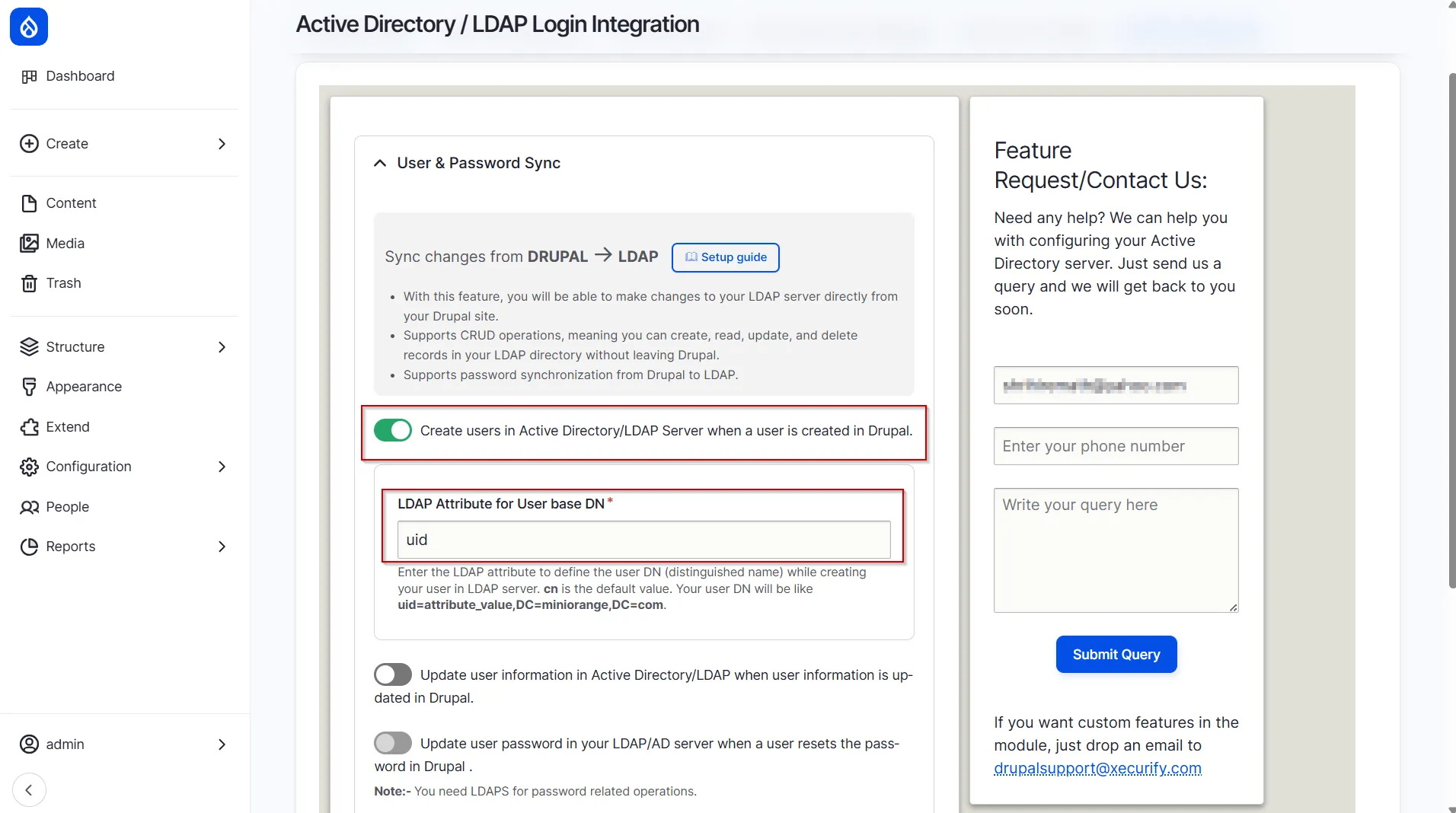 Drupal LDAP - Create User in AD/LDAP Server when a user is created in Drupal